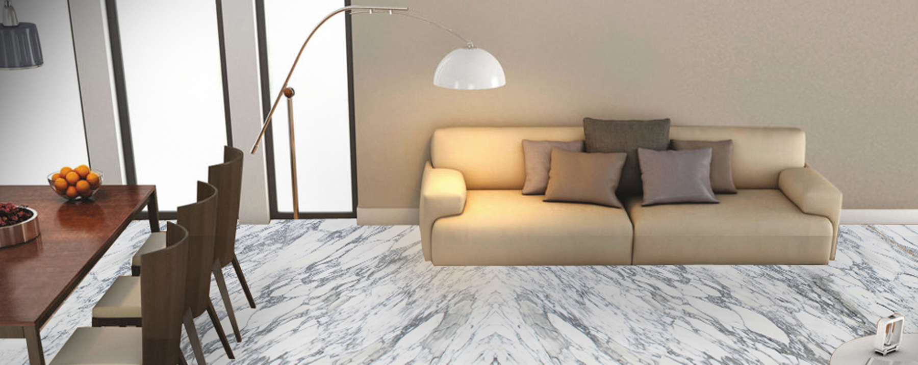 White Marble on living room floor