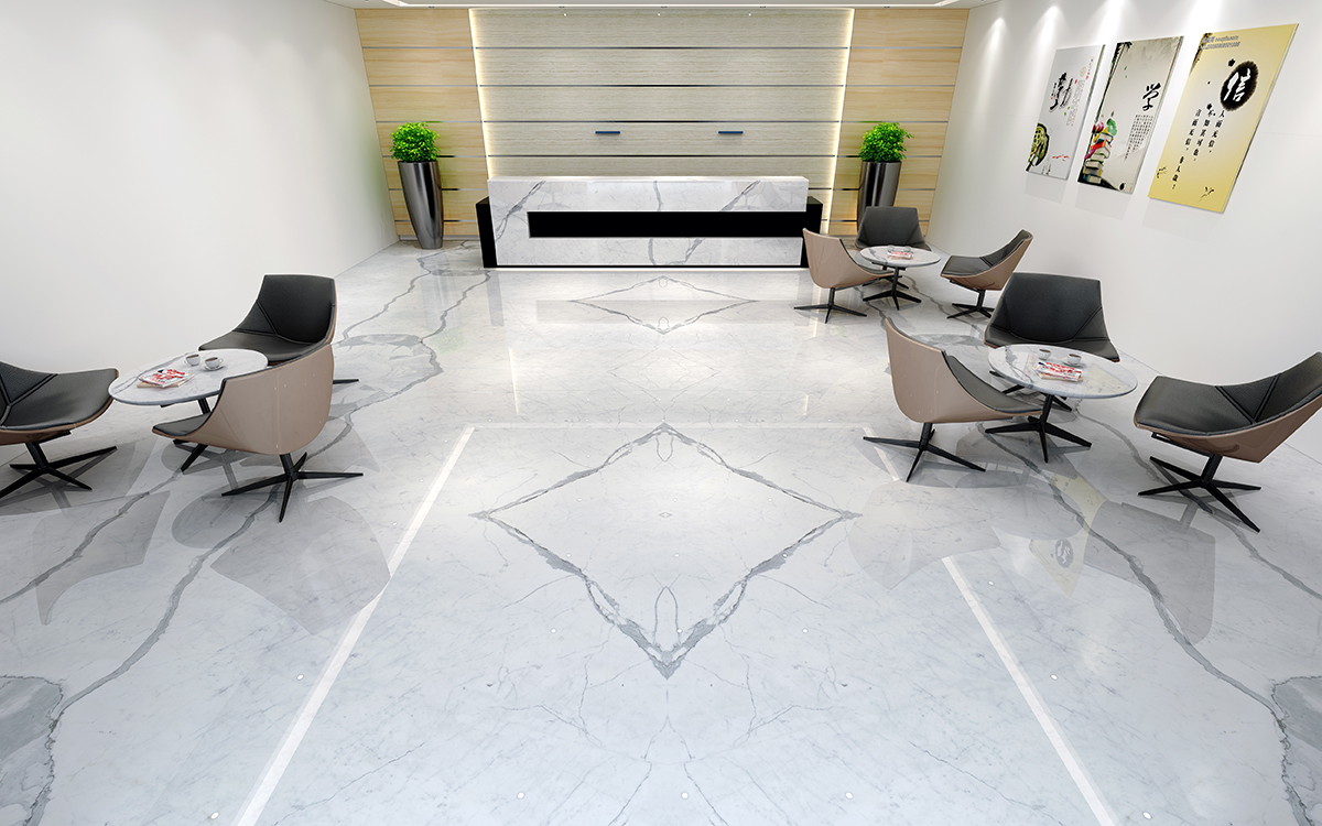 White Marble on living room floor